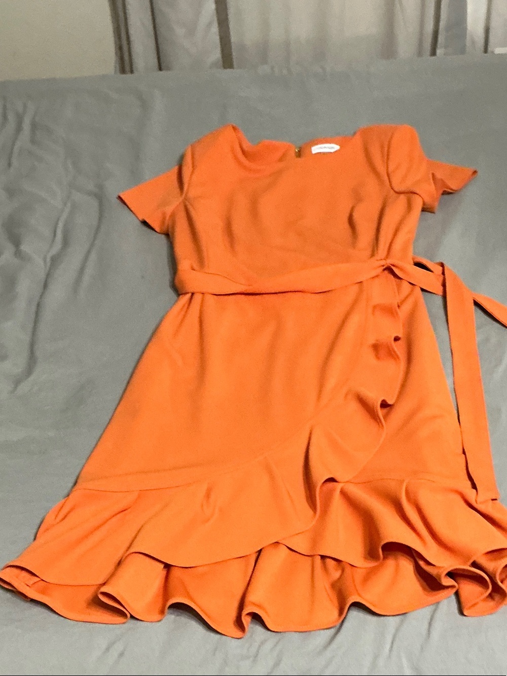 Calvin Klein Orange Short-Sleeve Ruffle-Hem Tie-Waist Dress